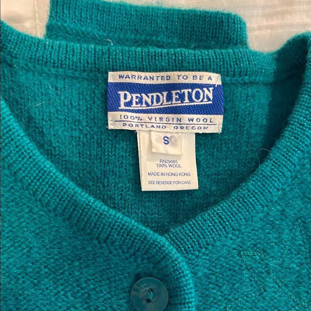 Pendleton Vintage Emerald Green Women's Cardigan Size Small 100% Virgin Wool - Picture 5 of 9
